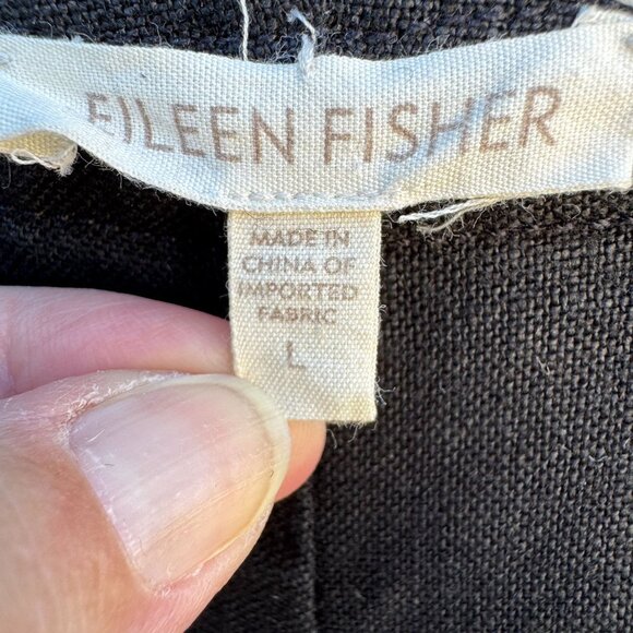 Eileen Fisher Black Relaxed Linen Blend Cropped Pants With Hidden Side Zipper L - Picture 2 of 7